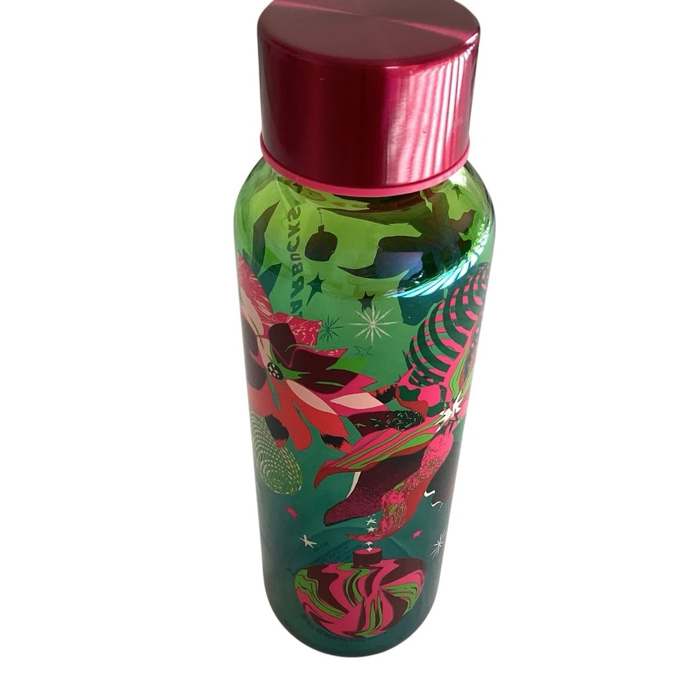 Starbucks Glass‎ Tumbler Green Red 20 Oz  9.5" Christmas Holiday Collectible NEW - Picture 2 of 4